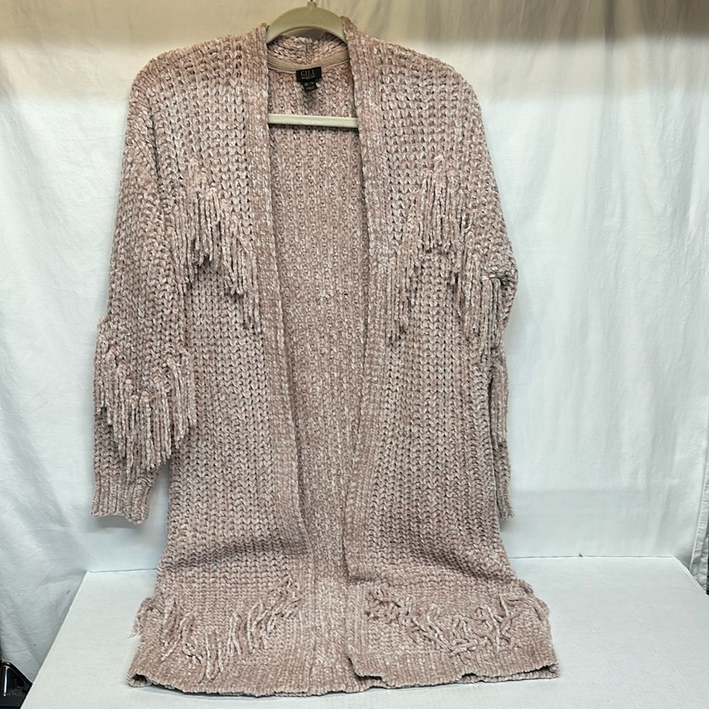 G.I.L.I. Open-Front Chenille Cardigan with Fringe Detail XXS-XL Shadow Gray